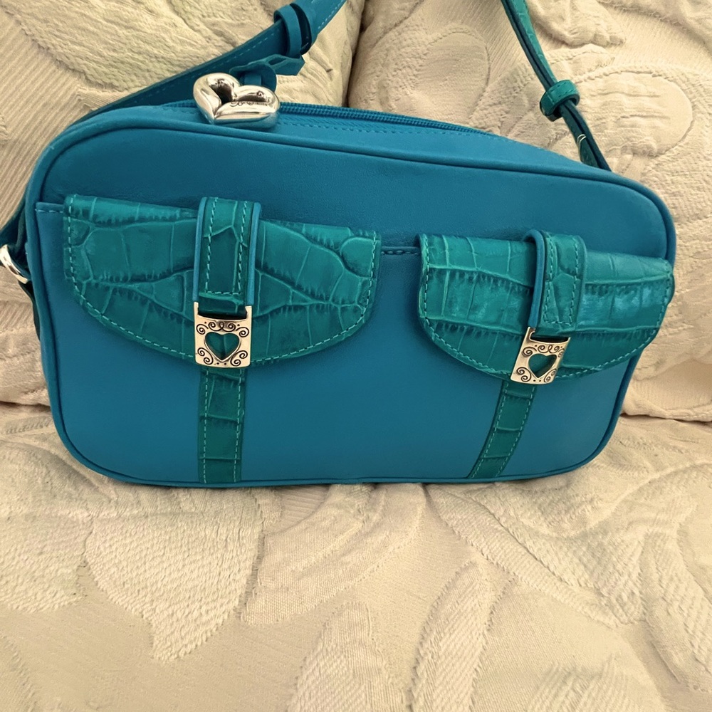 Brighton Teal Crossbody Bag with Heart Buckle Accents